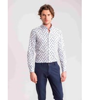 Mavi Erkek Slim Fit Desenli Brent Düğmeli Yaka Uzun Kol Gömlek - 60660