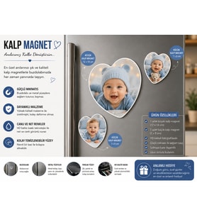 Kalp Fotoğraf Magneti Erkek Bebeğe Kişiselleştirilebilir Sevimli Anı Hediyesi