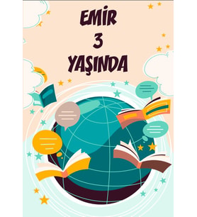 Dünya ve Kitap Temalı Doğum Günü Afişi 70x100 cm