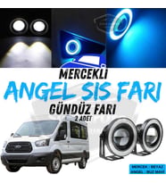 Ford Transit Tüm Modeller Uyumlu Mercekli Angel Sis Farı Metal 76 mm Buz Mavi Halkalı Gündüz Farı