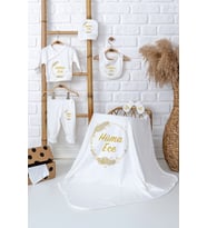Pia Baby Premium %100 Pamuk İsim Yazılı Kız Bebek Hastane Çıkışı Battaniyeli Bebek Hediye Seti 5064-04 (Ekru)