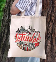 BK Gift İstanbul Tasarımlı Kanvas Bez Çanta, Baskılı Omuz Çantası, Alışveriş Çantası, Plaj Çantası, Arkadaşa Hediye (Model 1)