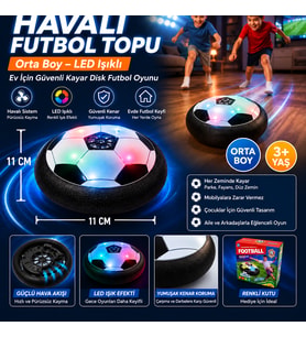 Havalı Futbol Topu Orta Boy 11 CM LED Işıklı Ev İçin Güvenli Kayar Disk Futbol Oyunu