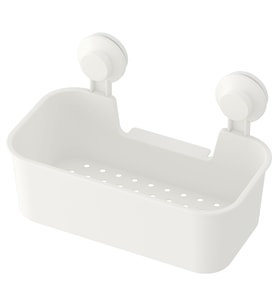 Beyaz Duş Sepeti Kare MeridyenDukkan Banyo Raf Vantuzlu Banyo Rafı 28x17x17