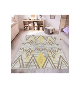 Rovigo Home Dijital Baskı Yıkanabilir Kaymaz Taban Salon Halısı RVG0432 (Sarı)