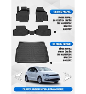 Sahler Vw Polo 2017-2025 Uyumlu 4.5D Premium Havuzlu Oto Paspas ve Liner Marka 3D ALT Bagaj Havuzu