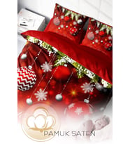 Yılbaşı Çift Kişilik Nevresim ( Lastikli Çarşaflı ) %100 Pamuk Saten Balls
