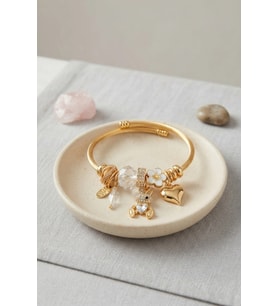 Tavşan Model Gold Renk Beyaz Charmlı Bileklik