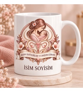 Kadın Hastalıkları ve Doğum Uzmanı Kupa Bardak Anne Bebek Desenli
