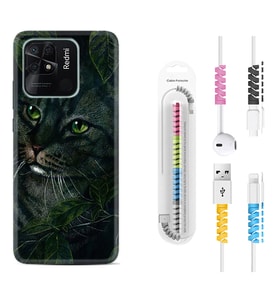 Xiaomi Poco X3 Pro M4 Pro X4 Pro C40 10C Kılıf Kablo Koruma Spiral Silikon Flowers Cat 1345