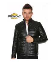 Hakiki Deri Erkek Siyah Şişme Deri Mont