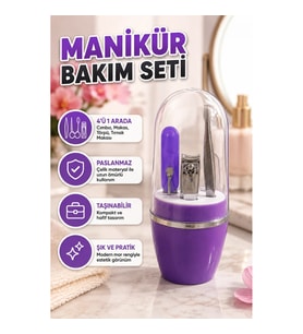 Mor Manikür ve Tırnak Bakım Seti – Cımbız, Makas, Törpü ve Tırnak Makası