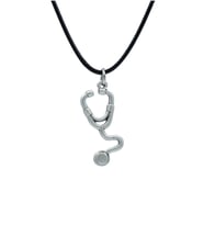 Doktor Steteskop Deri ip Kolye - Gümüş Kaplama - Kadın Erkek Kolye - No:881