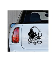 Eğik Duran Pug Köpek Oto Araba Etiket Sticker Yapıştırma 20cm Siyah Renk