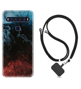 TCL 10L 10 Plus 10SE 20E 20SE 30 L7 Kılıf Boyun Askılı Silikon Red Blue Black Abstact 1386