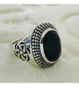 Siyah Taşlı 925 Ayar Gümüş Erkek Yüzük