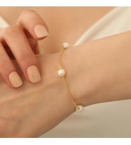 925 Ayar Gümüş Creamrose Tatlısu İncisi Bileklik-7mm