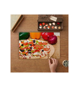 Peynirli Sucuklu Pizza Tasarımı 240 parça Ahşap Puzzle Ahşap Kutuda MP01903