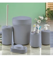 Banyo Seti, Çöp Kovası, Sıvı Sabunluk, Diş Fırçalık, Sabunluk ve Tuvalet Fırçası, 5 Parça (Antrasit Gri)