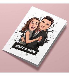 Kişiye Özel Dans Eden Çiftler Karikatürlü Tebrik Kartı