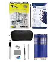 Fio A5 Spiralli Eskiz Defteri 90 gr Kalemlikli Eskiz Seti Keep Smiling Karakalem Çizim Seti 12'li