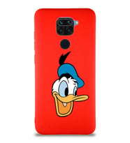 Xiaomi Redmi Note 9 Soft Premier Kapak Donald Duck-A Tasarımlı Silikon Kılıf - Kırmızı (Şeffaf)