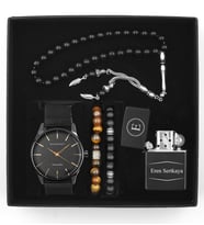 Özel Kutulu Kişiye Özel Zippo Model Çakmak & Doğal Kaplangözü Taşlı Bileklik & Tesbih & Saat Hediye Seti