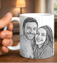 Kişiye Özel Hediyesi Premium Kara Kalem Çizimi Fotoğraflı Beyaz Kupa Bardak Kişiye Özel Karakalem Çizim Kupa