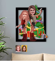 BK Gift Kişiye Özel Yeni Yıl Kız Kardeşler Karikatürlü 3D Ahşap Tablo-2