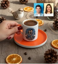 Kişiye Özel Karikatürlü Kuğular ve Aşıklar Türk Kahvesi Fincanı Sevgililer Günü Hediyesi