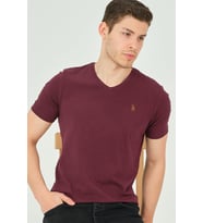 T8568 DEWBERRY V YAKA ERKEK T-SHIRT-MOR