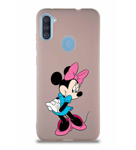 Samsung Galaxy M11 Soft Premier Kapak Minnie Mouse-F Tasarımlı Silikon Kılıf - Pudra (Şeffaf)