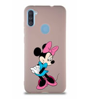 Samsung Galaxy M11 Soft Premier Kapak Minnie Mouse-F Tasarımlı Silikon Kılıf - Pudra (Şeffaf)