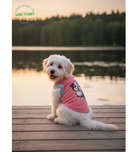 Gobo Yumuşacık Şeker Pembe Kedi ve Köpek Kıyafeti Elbisesi Siyah Köpek Baskılı - XS, S, M, L Beden (Açık Pembe)