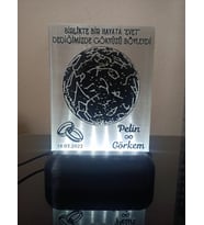 Kişiselleştirilebilir Yıldız Haritası Dekoratif Led Lamba Kablolu Adaptörlü Beyaz Led Işıklı