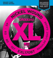 D'Addario EXL170BT XL Nickel Wound Balanced Tension Bas Gitar Tel Seti - 45-107 Regular Light (Profesyonel)  Eşit Gerilim Teknolojisi ile Tüm Tellerde Dengeli Hissiyat, Nikel Sargı ve Parlak Tonlar