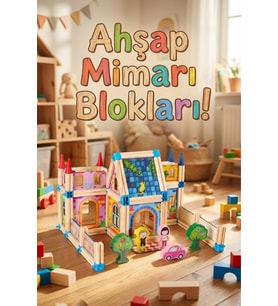 128 Parça Ahşap Yapı Blokları - Eğitici Maket Ev İnşaat Seti - Montessori Zeka Geliştirici Oyuncak