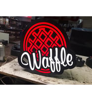 Kırmızı Renk Waffle Yazılı Tabela 3D Led Neon Etkili Işıklı Tabela 30X45 CM Tek Taraflı