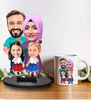 Kişiye Özel Aile Tasarımlı Karikatür Biblo Ve Kupa Hediye Seti 149