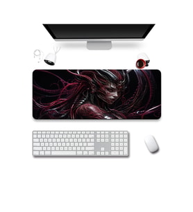 SonicTouch Klavye Mousepad 40x90cm Dikişsiz Pürüzsüz Sıvı Geçirmez Kaymaz Taban Kızıl Siber Kraliçe