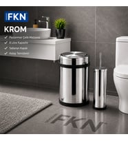 FKN Krom Banyo Çöp Kovası ve Klozet Fırçası Seti Paslanmaz Çelik 8 Litre