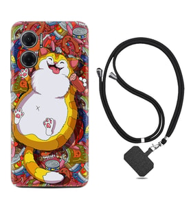 Xiaomi Redmi Note 11E Kılıf Silikon Boyun Askılı İpli Desenli Silikon Tombul Kedi 1739