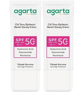 Agarta Cilt Tonu Eşitleyici Renkli Kapatıcı Etkili Spf+50 Faktör Güneş Kremi 50 ML (2 Li Set)
