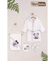 VaVbaby %100 Pamuklu Bebek Havlu Bornoz Seti Kapşonlu Bebek Bornoz Fil Desen (Pembe)