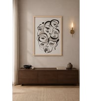 Line Art Yüz Tek Çizgi Portre Ahşap Çerçeveli Duvar Tablosu