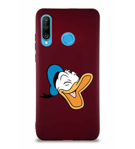 Huawei P30 Lite Soft Premier Kapak Donald Duck-E Tasarımlı Silikon Kılıf - Mürdüm (Şeffaf)