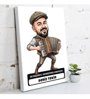Akordiyon Sanatçısına Hediye Erkek Karikatürlü Kanvas Tablo