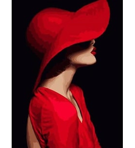 Şapkalı Kadın Sayılarla Boyama Seti 40x50 cm (Tuvale Gerili)