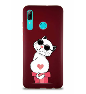 Huawei P Smart 2019 Soft Premier Kapak Coolcat Tasarımlı Silikon Kılıf - Mürdüm (Şeffaf)