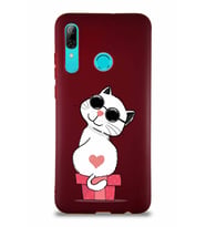 Huawei P Smart 2019 Soft Premier Kapak Coolcat Tasarımlı Silikon Kılıf - Mürdüm (Şeffaf)